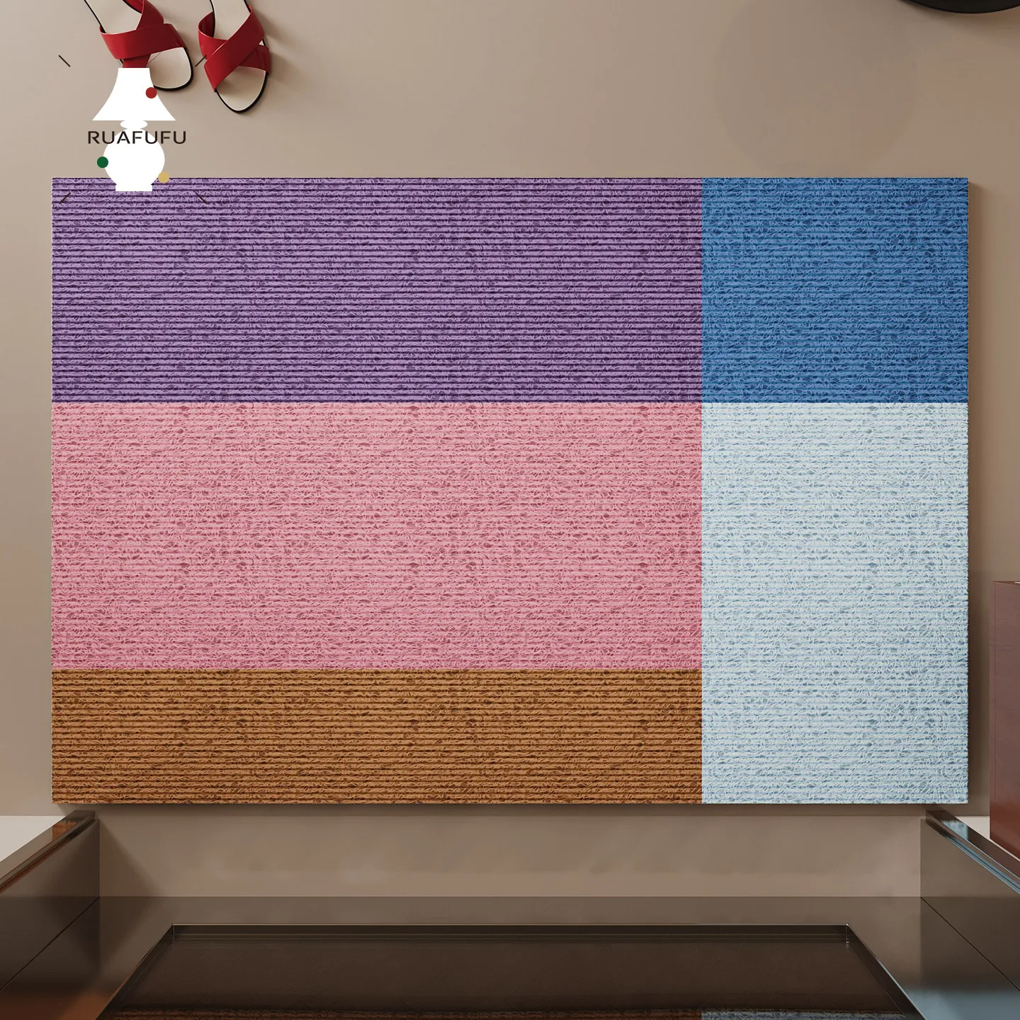 Retro Multicolor Block PVC Coil Doormat Non Slip PVC Wire Loop Mat Easy Clean Mud Scraper Indoor Entryway Decor Rug