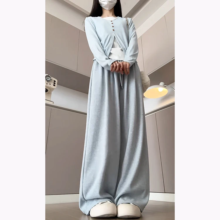 Korean Sle Soft Knitted Rice Noodle Pants Women's High Waist Casual Slim Straight Leg Trousers Autumn Winter New Arrival