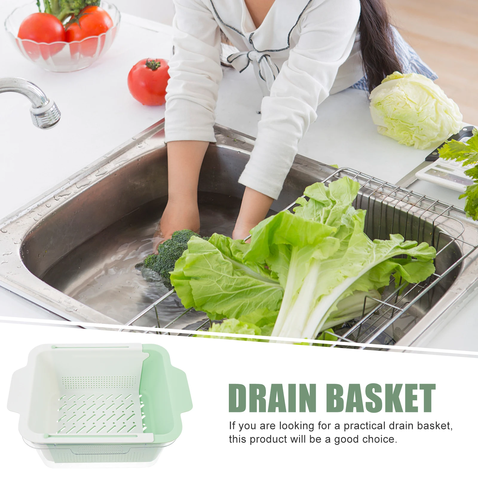 

Multi-Function Double-Layer Vegetable Washing Basket Drain Container Kitchen Fruit Strainer Practical Use