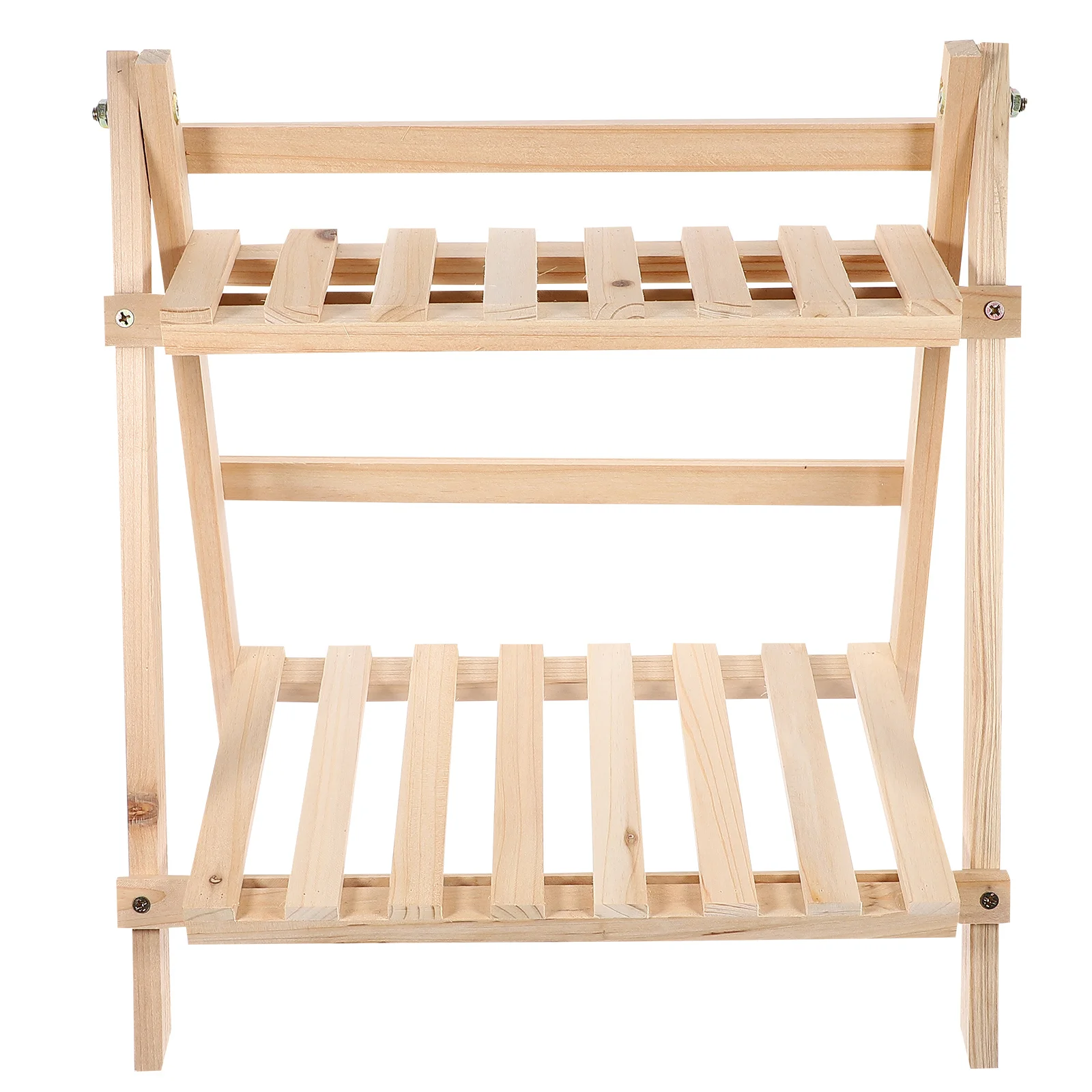 

Double Layer Wooden Flowerpot Rack Trapezoidal Style Sturdy Plant Stand Smooth Polished Surface Bonsai Holder for Balcony Home