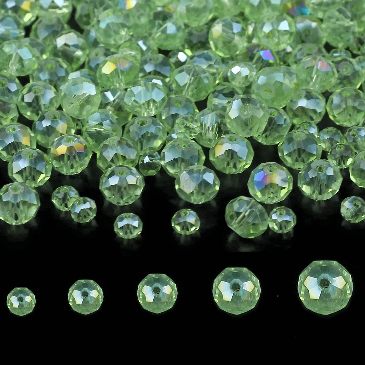 Austrian Crystal Glass Beads Light Green AB Color Iridescent Faceted Round Spacer Beads For Jewelry Making DIY Bracelets 2-10mm