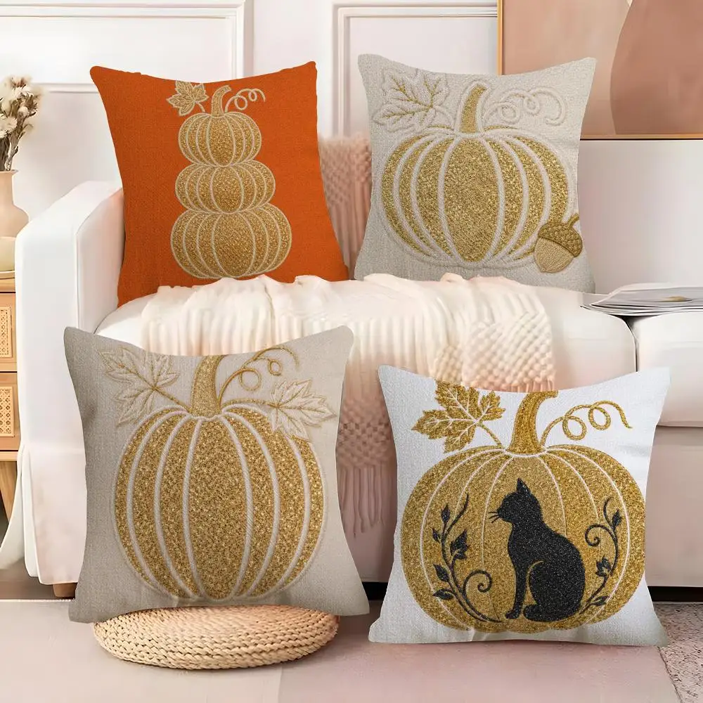 Pumpkin Haunted House Cushion Cover  Plush Fabric Soft Double Sided Print Sofa Cushion Cover Throw Pillow Covers
