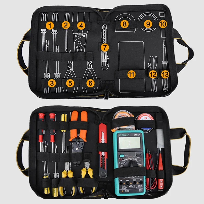 Electrician Tool Bag Waterproof Durable Multitool Organizer with Pliers Wrench Multimeter Pocket for Electricians Mechanics