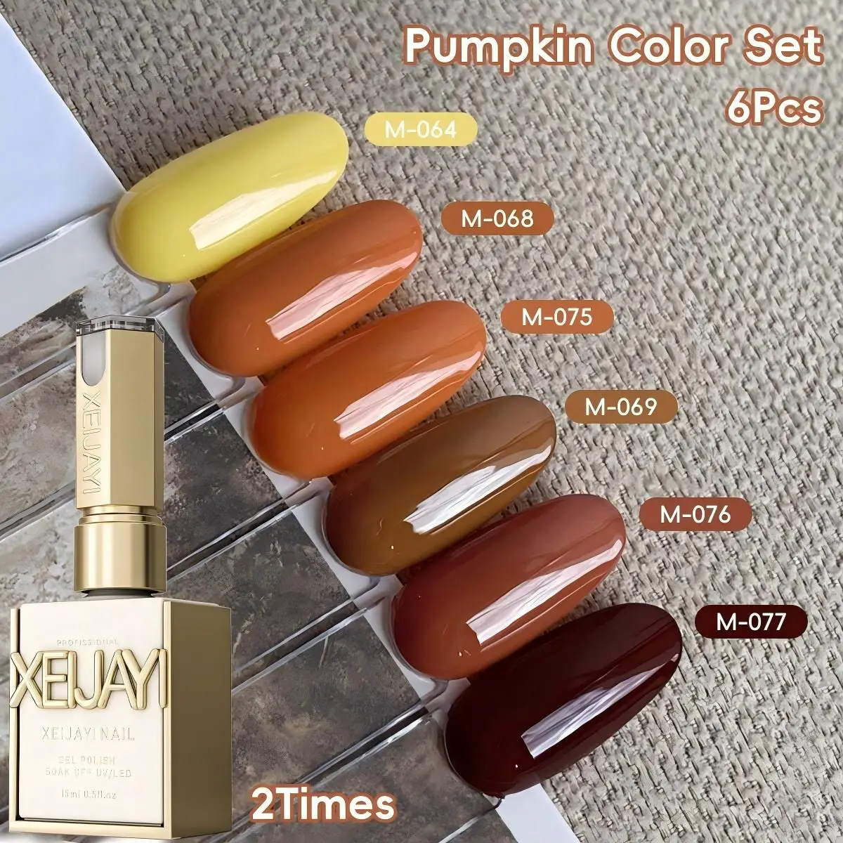 

6pcs Pumpkin Color Gel Nail Polish Set , Soak Off UV LED Gel for Fall Ombre Nails. Long Lasting High Gloss Finish