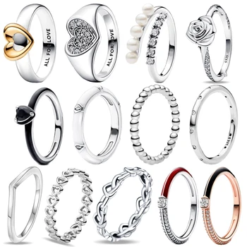 أزياء من الفضة الإسترليني عيار 925 اللامعة المليئة بالزركونيوم وقفل القلب وحلقة ألوان بسيطة وإكسسوارات يومية كلاسيكية