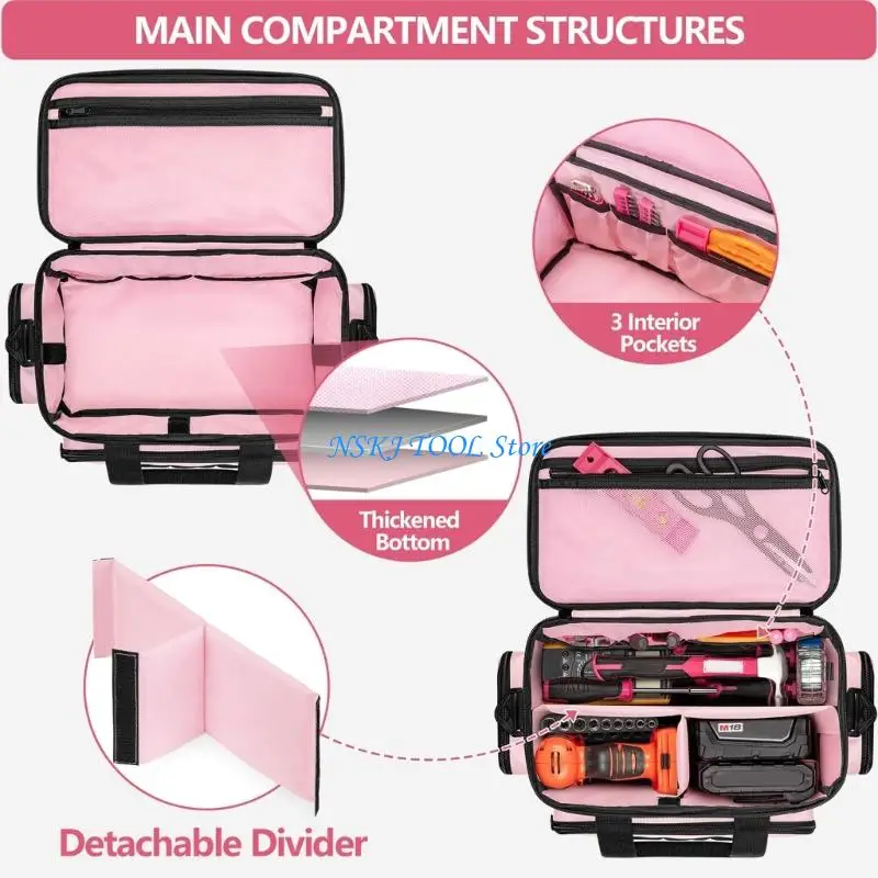 à outils rose 14 pouces à coutures renforcées L8RC pour femmes avec poches latérales