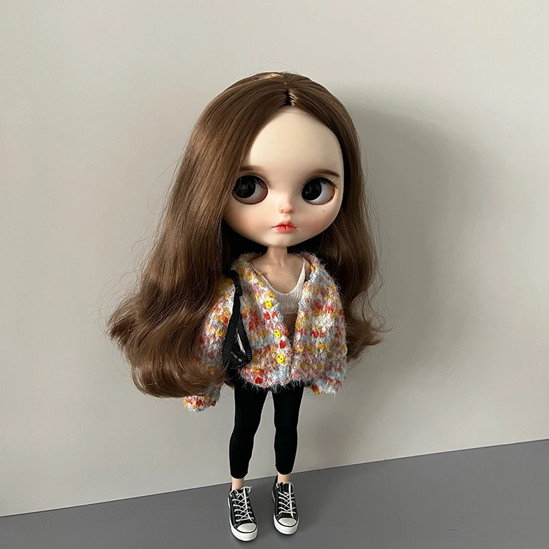 DLBell New Rainbow Sweater Blythe Clothes Long Sleeve Colorful Cardigan Coat and Pants for Barbie Blyth OB24 Pullip 1/6 Dolls