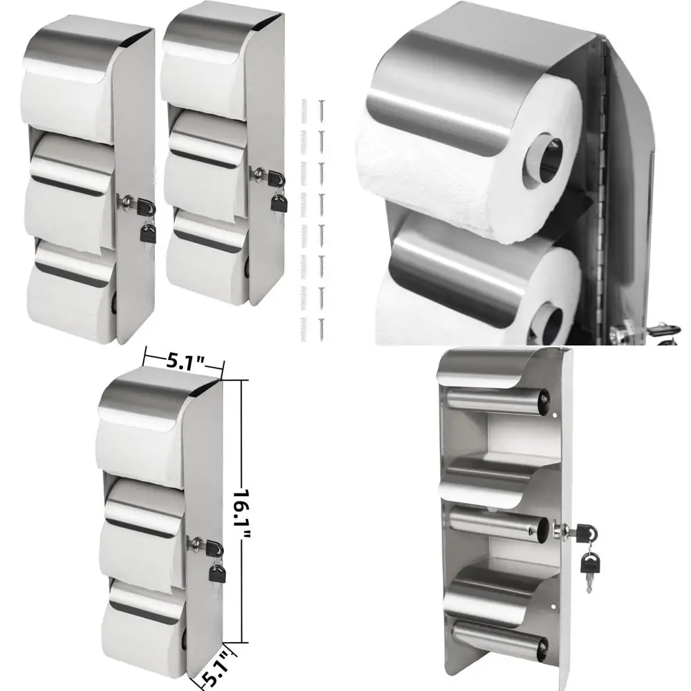 

Stainless Steel Double Roll Toilet Paper Dispenser with Lock - Commercial Grade Wall Mount Tissue Holder for Enhanced Security a