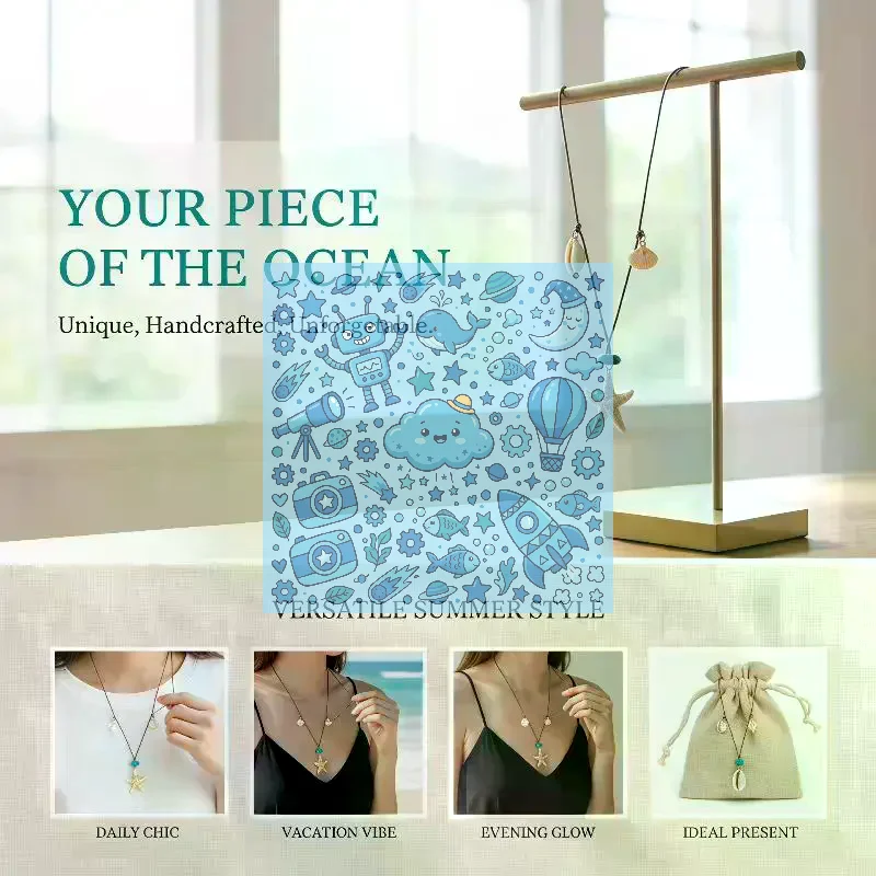 Starfish Shell Beaded Wax Rope Necklace For Women Bohemian Beach Vacation Style Clavicle Chain Fashion Daily Matching Jewelry