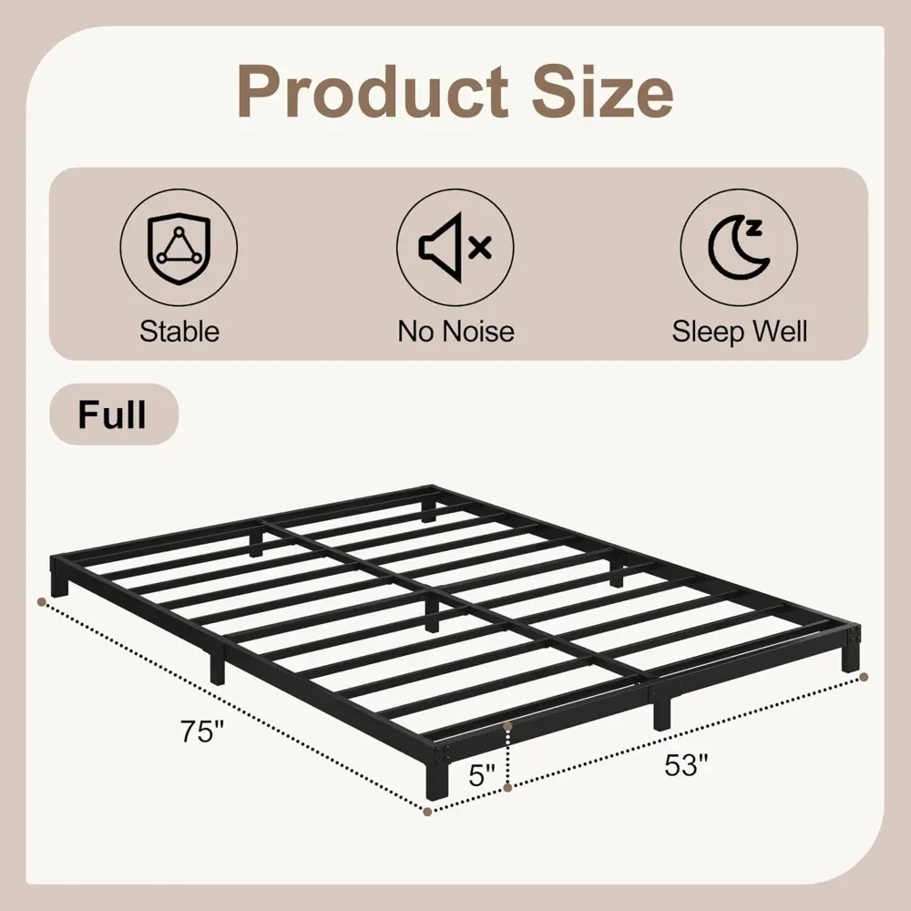 Metal Bed Frame para Fundação Colchão, Full Heavy Duty, aço ripa, nenhuma mola de caixa necessária, fácil montagem, plataforma