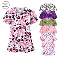 Personalized Printed Medical Scrub Women Men Dental Uniform Surgical Gown Nursing Cleaning Scrub Tops Short Sleeved Shirt Unisex
