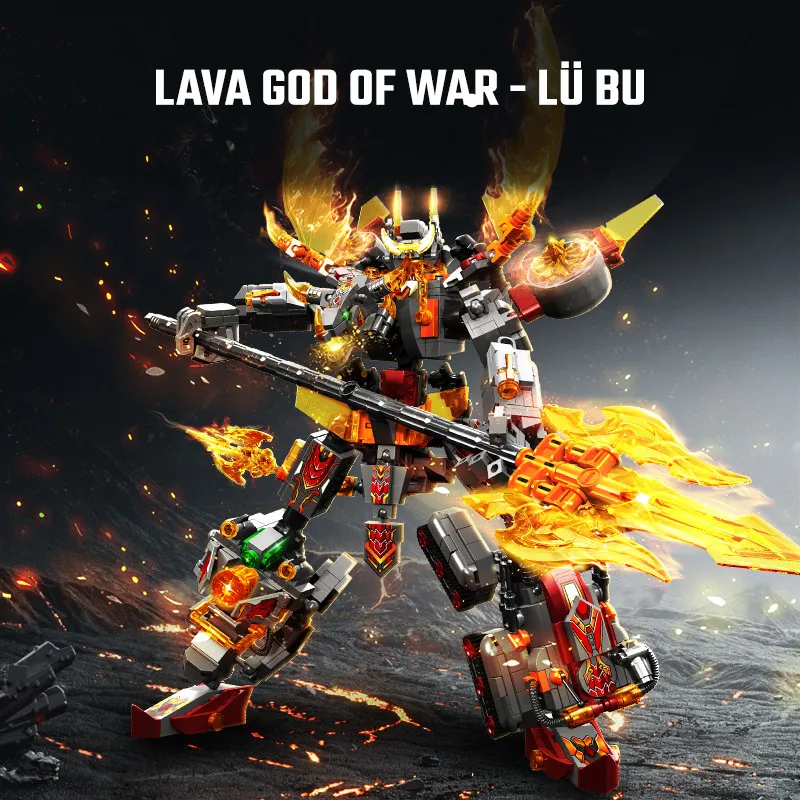 SEMBO 861pcs 4IN1 Lava War God-LvBu Transforming Mech Assemblage Building Blocks Tank Fighter Dragon Model Bricks Boys Toys Gift