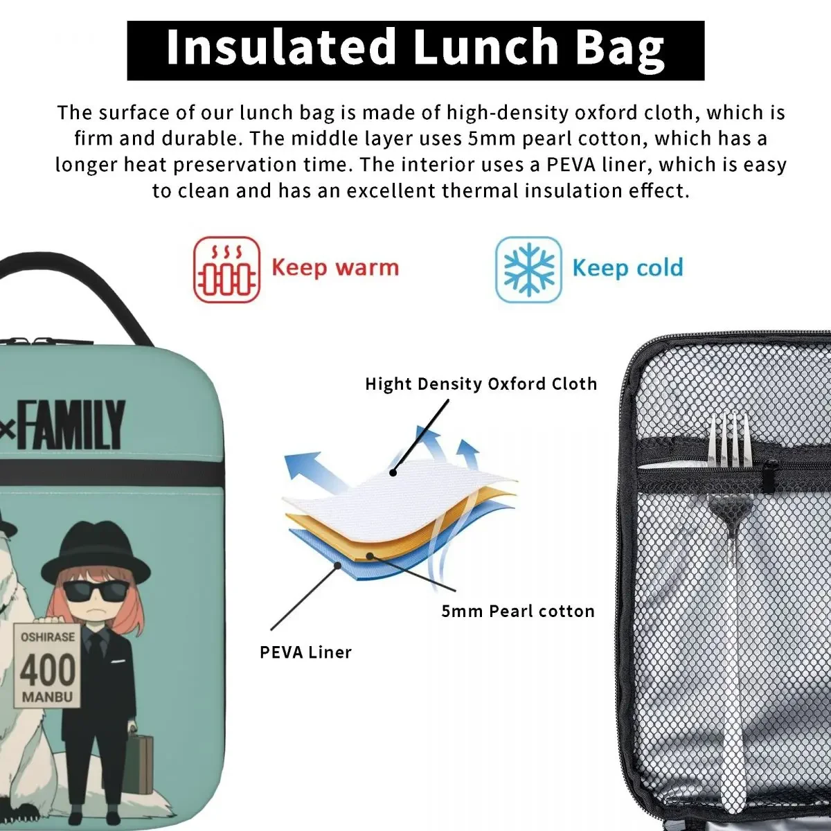 Spy X Family Anya Bond Anime Manga Insulated Lunch Bag for Women Portable Cooler Thermal Lunch Tote Kids School Children