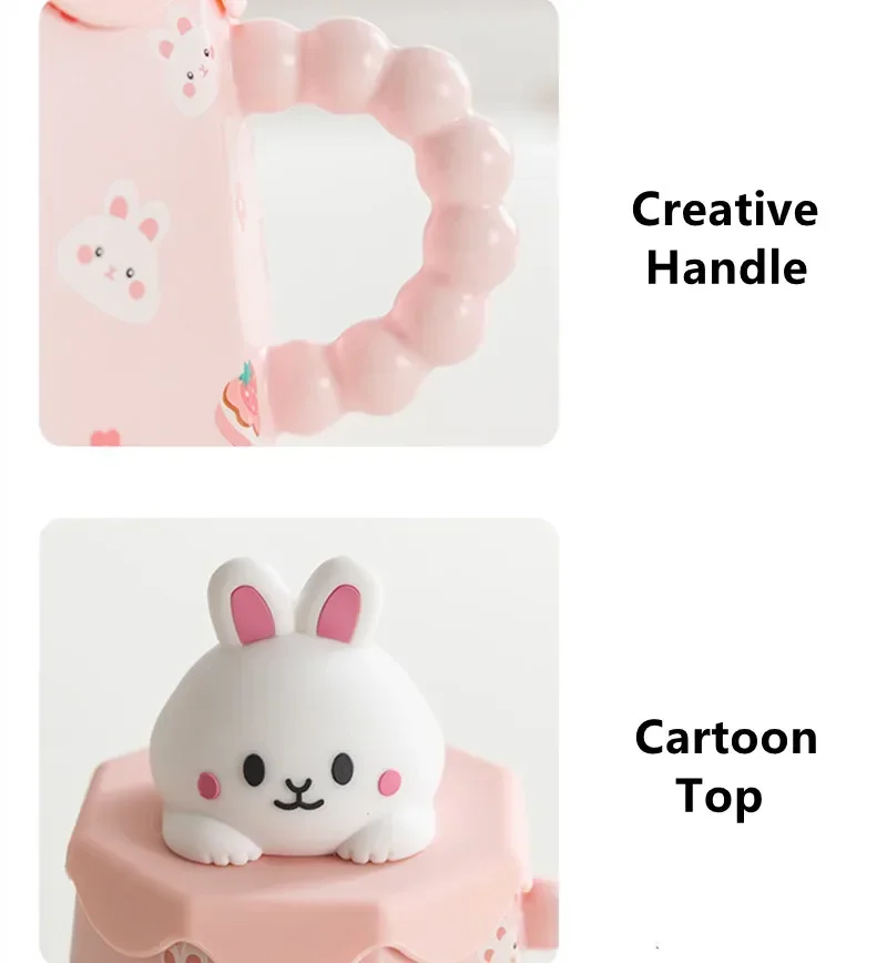 400ml Cartoon Ceramic Mug with Lid and Spoon Creative Cute Coffee Milk Tea Breakfast Cup Drinkware Novelty Gifts