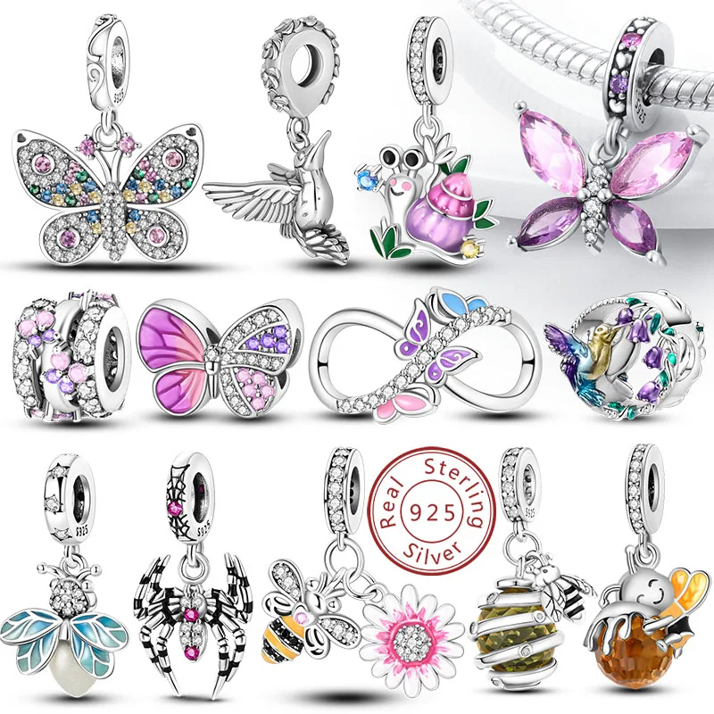 Original Charms Beads Pendan 925 Sterling Silver Firefly Bee Butterfly Hummingbird Charm For Bracelets Charm Women Jewelry Gift