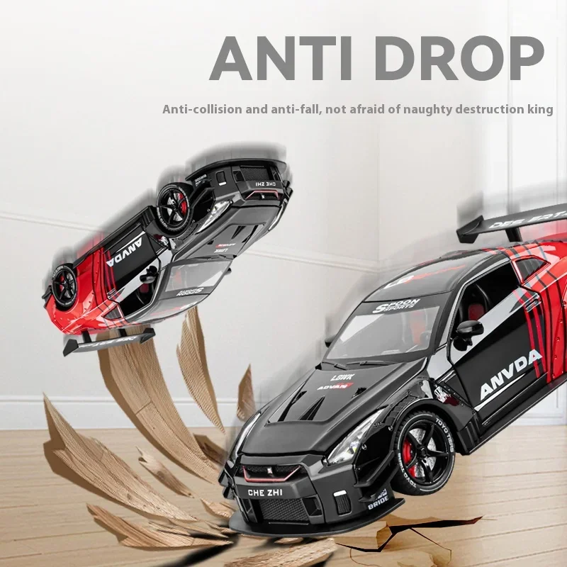 1:24 GTR R35 Spray Supercar Alloy Car Model Sound Light Children's Toy Collectibles Birthday gifts