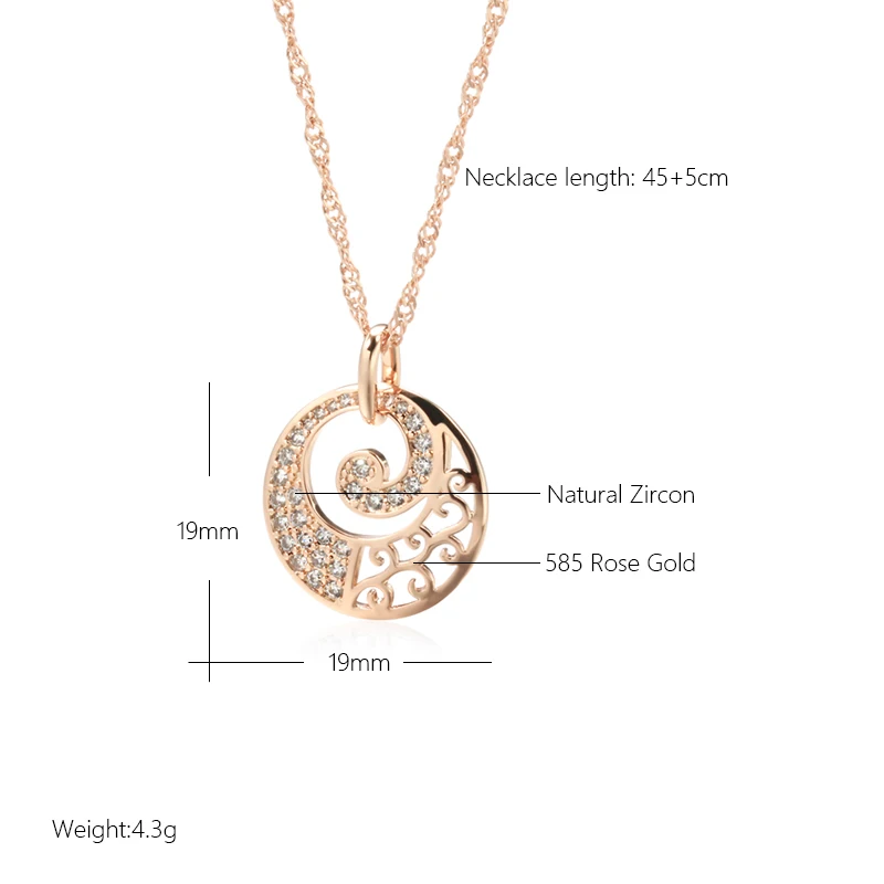 Kinel Luxury 585 Rose Gold Pendant Necklace Women Crystal Flower Natural Zircon Bridal Wedding High Quality Daily Fine Jewelry