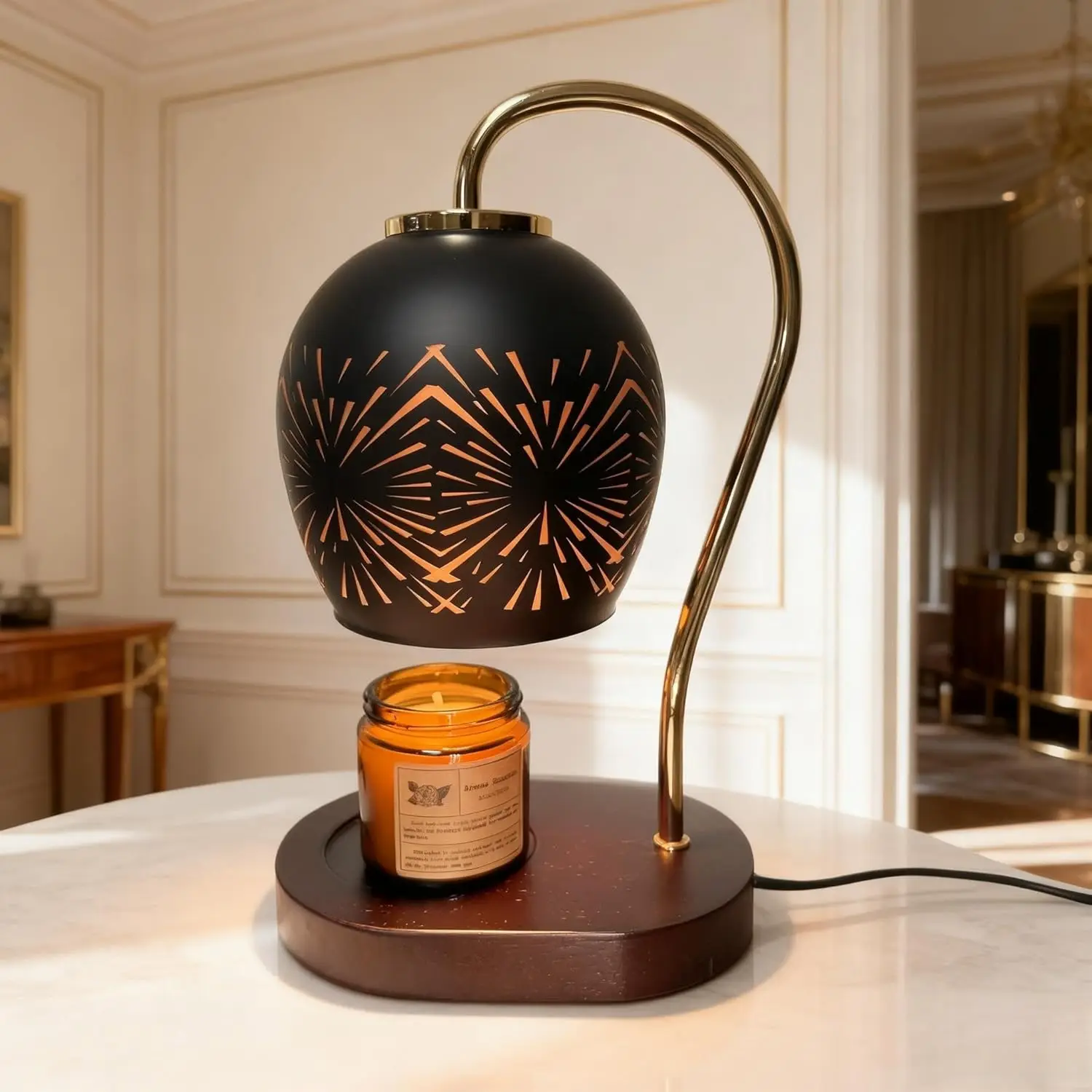 

Candle Warmer Lamp with Dimmable, Black Hollow Glass Lampshade Birthday Gifts for Women Mom, House Warming Gifts New Hom