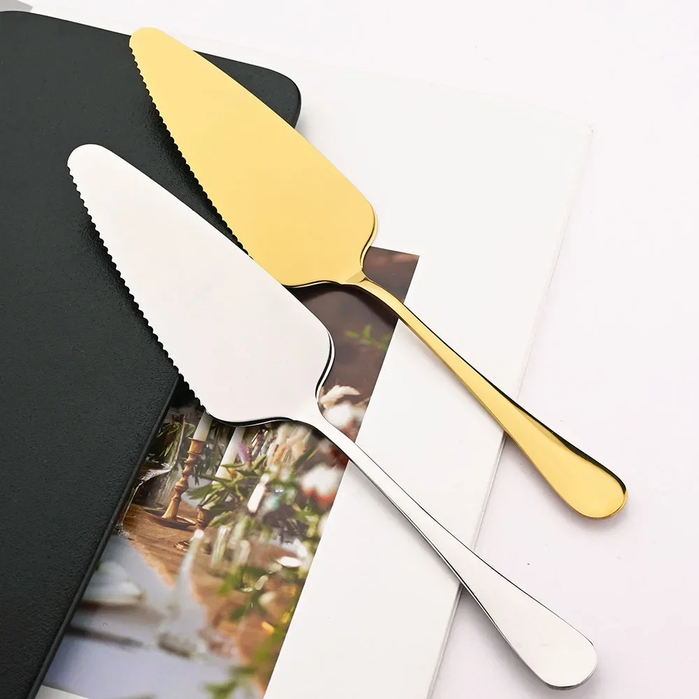 2Pcs Gold Cutlery Set Stainless Steel Cake Knife Long Handle Shovel Cake Pizza Dessert Kitchen Tool Sliverware Tableware Sets