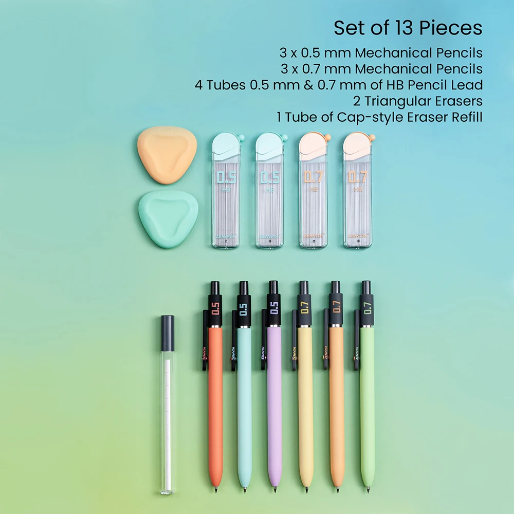 6 Pack Mechanical Pencil Set Dopamine Color Fashion Minimalist Style Drawing Pencil 3pcs 0.5mm and 0.7mm HB Lead