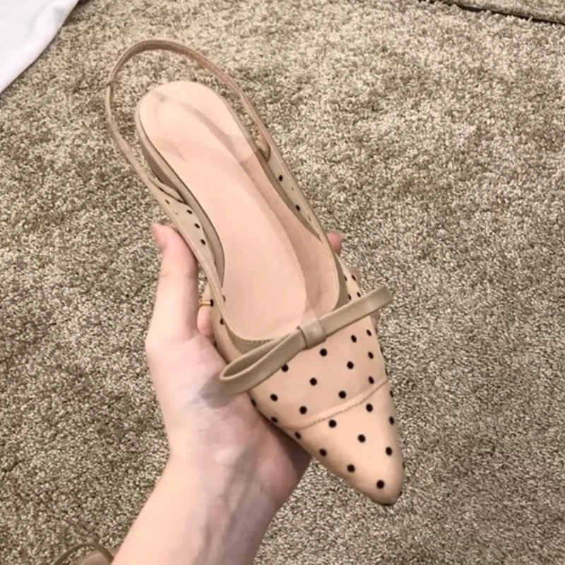 المرأة 2025 جديد البولكا نقطة صندل بكعب مكتنز رشيقة أشار تو الفم الضحلة التخسيس باوتو القوس أحذية النساء الصنادل