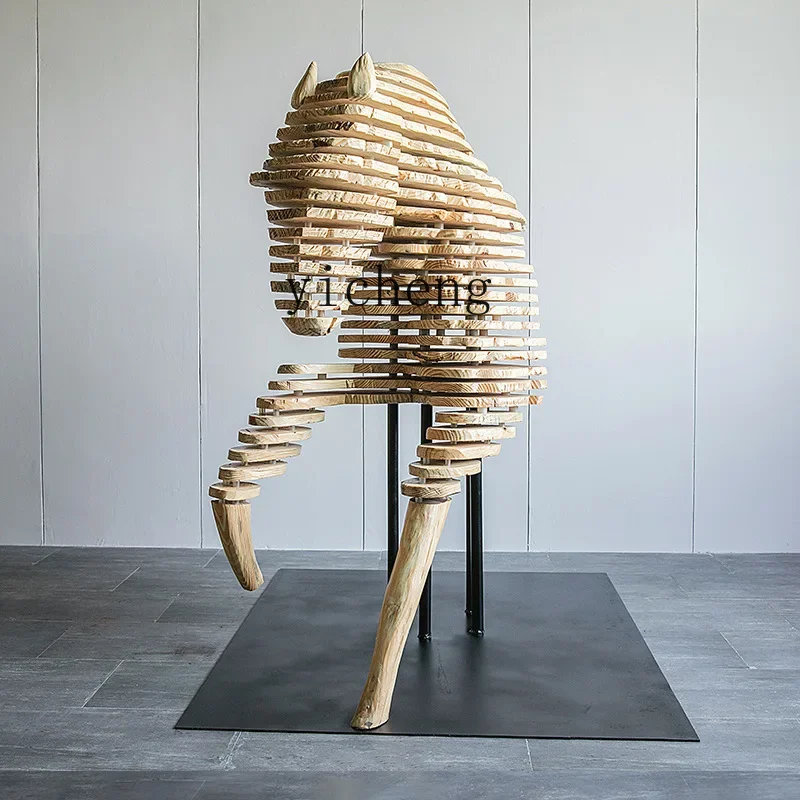 

Sculpture Art Large Trojan Horse Ornament Club Floor Decorative Art Wood carving Crafts