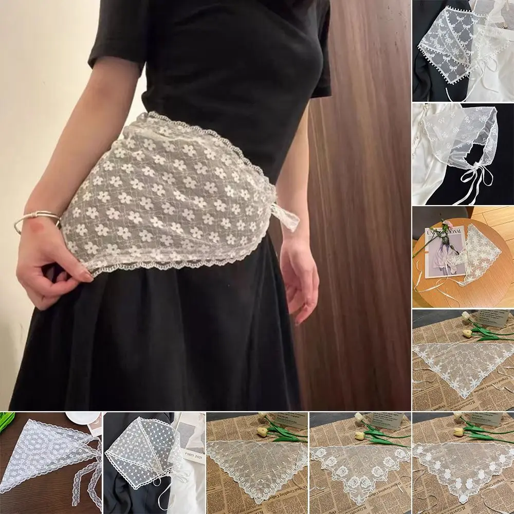 

Вышитый кружевной треугольный платок-косынка в пасторальном стиле, белый, с цветочным узором, ажурный, для женщин и девушек