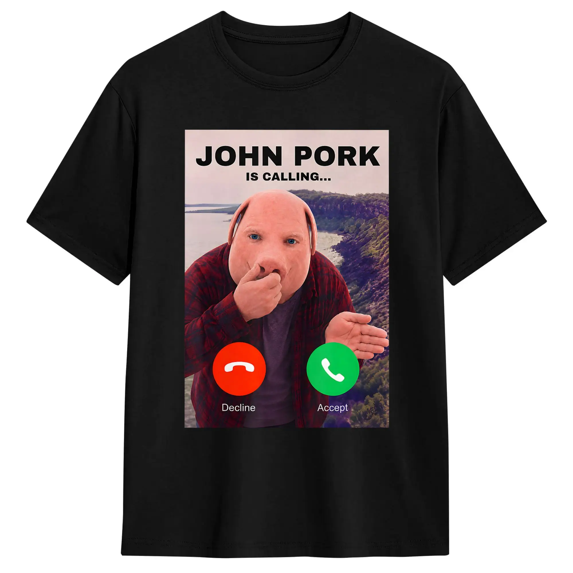 Men's John Pork Calling Decline Accept Incoming Call T Shirts Cotton Clothes Hipster Short Sleeve O Neck Tees Plus Size T-Shirts