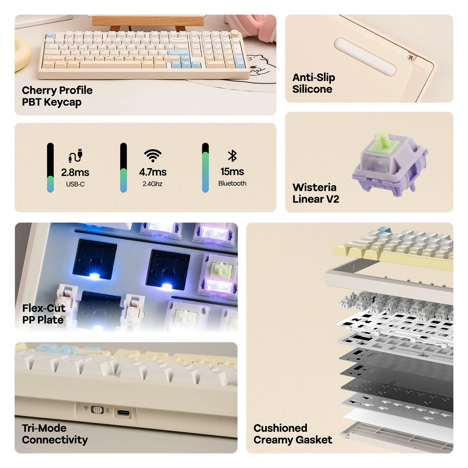 EPOMAKER Galaxy100 Lite QMK/VIA 96% ANSI US Layout Hot-Swap Przewodowa/Bezprzewodowa 2.4GHz/BT Klawiatura Mechaniczna z Aluminiową Uszczelką 1800 — zdjęcie produktu 5