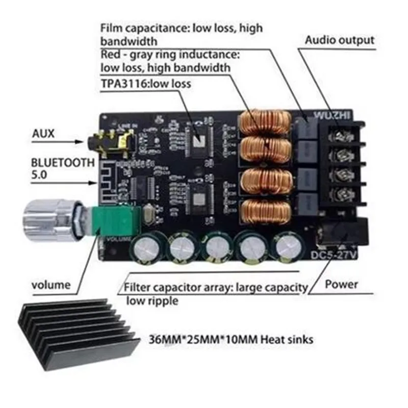 ZK-1002 HIFI 100WX2 TPA3116 BT 5.0 High Power Digital Amplifier Stereo Audio Board AMP Amplificador Home Music Theater