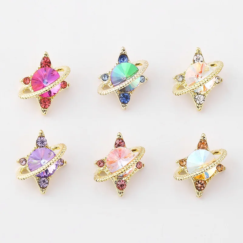 11x12mm Rinestones Alloy Planet Nail Charms Shiny Diamonds 3d Nail Art Accessories Luxury Diy Manicure Decorations