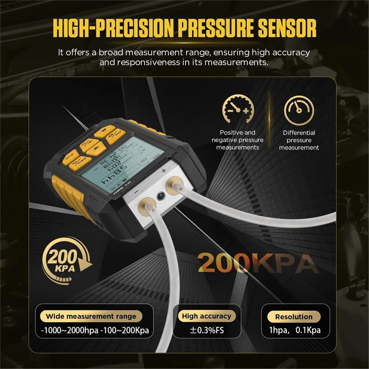 Y1482A J~PT520 Digital Manometer Dual Port Air Pressure Meter with 10 Selectable Units and Various Adapters