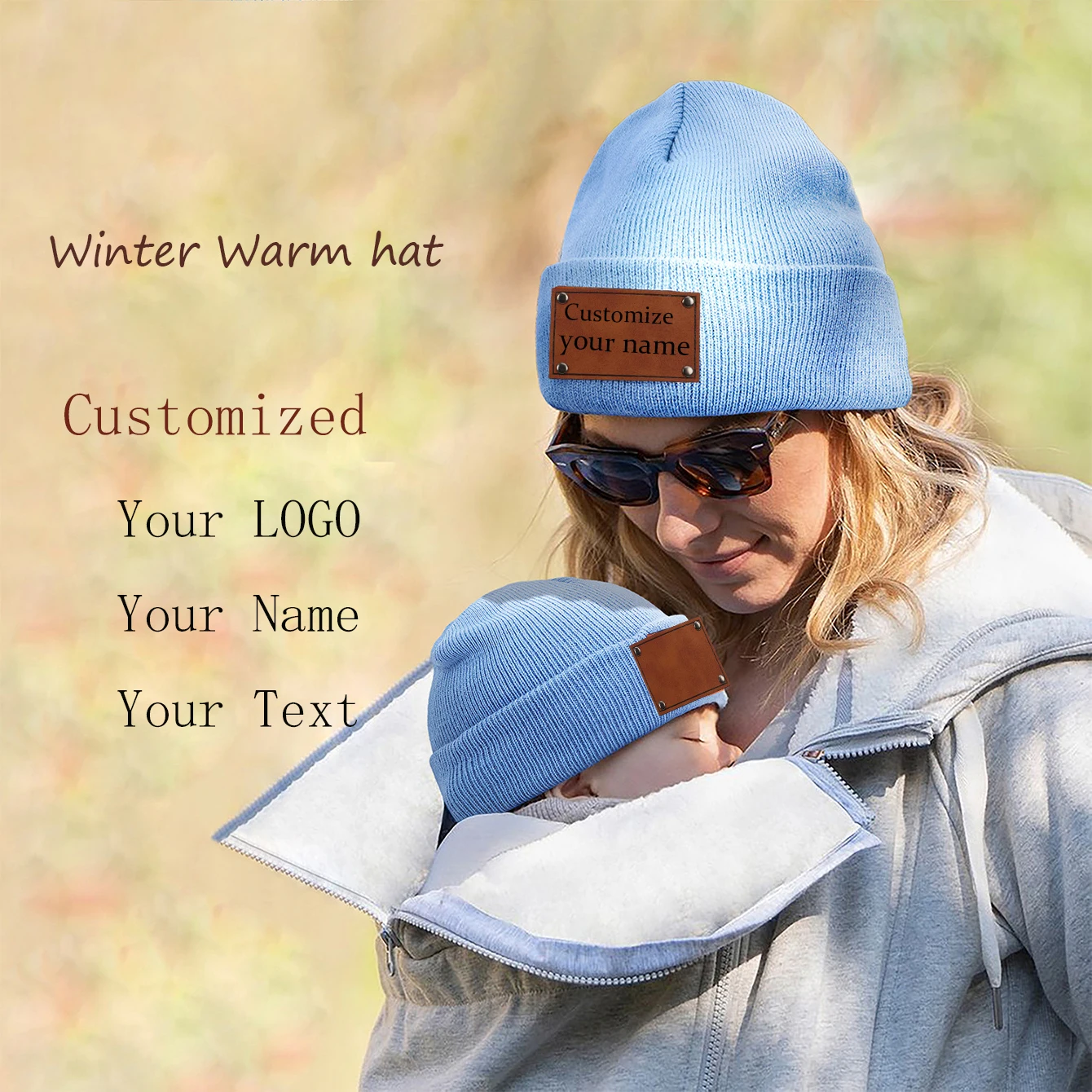 Customized Leather Winter Hats for Man&Women Beanies Skullies Solid Color Skullcaps DIY NAME Winter Warm Knitted Hat for Child