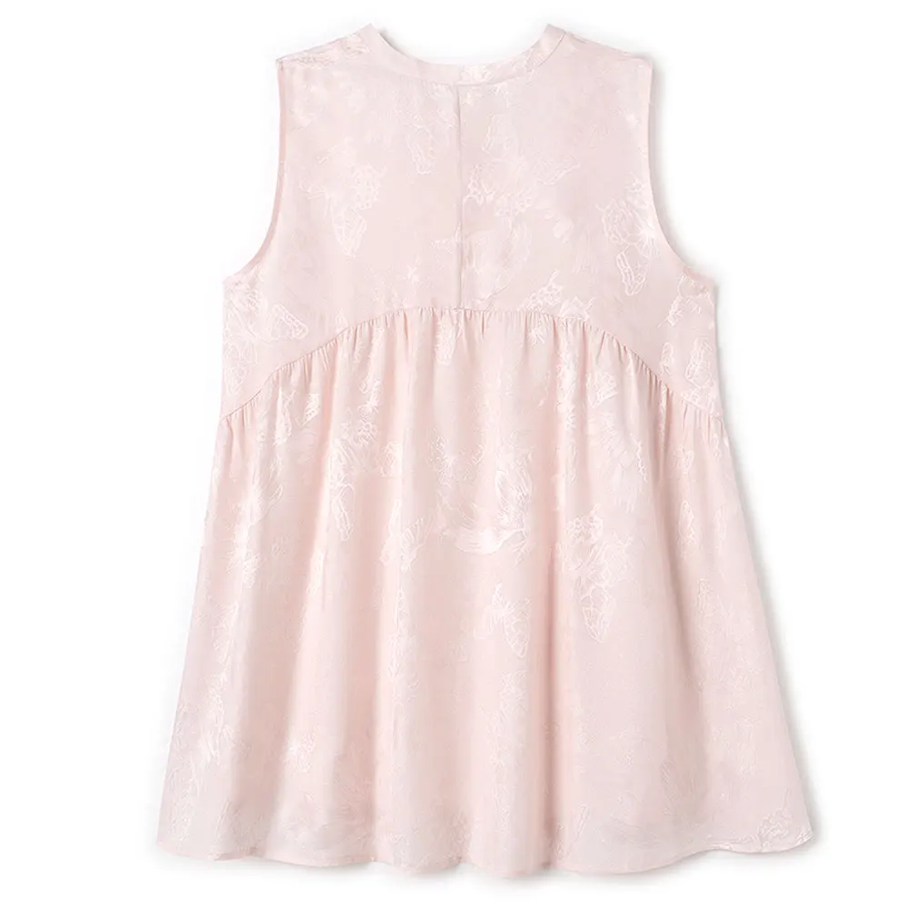 BirdTree-35 MM Silk Watered Gauze Elegant Vest, O Neck Butterfly Jacquard, Women Commute Loose Tank Top, 2026 Summer T67829CC