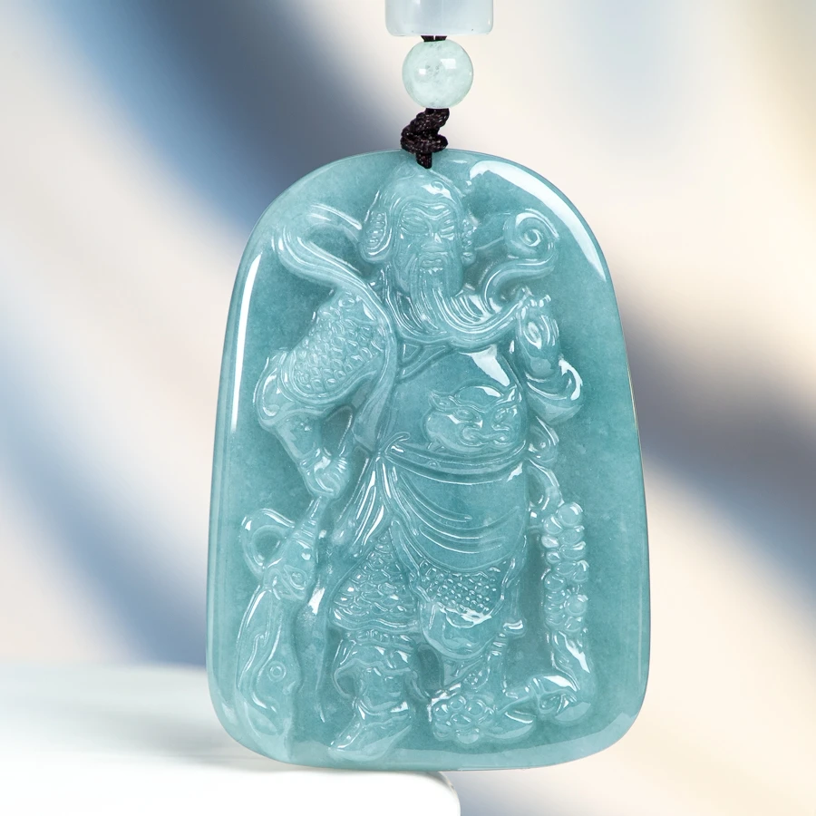 

TIMESWIND натуральный нефрит А-типа синий Guangong Wu God of Wealth кулон мужское ожерелье с сертификатом