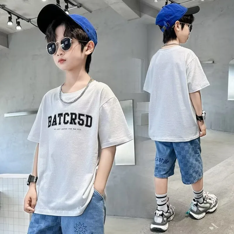 

New Alphabet Summer T-shirt, Casual Kids, Crewneck, Ins, Men's Fashion, Five-point Sleeves, Trendy And Versatile