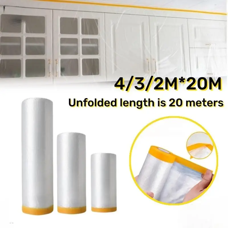 20M Multi-Purpose Masking Film With Tape Furniture Dust Cover Protective Film Dustproof Sheet