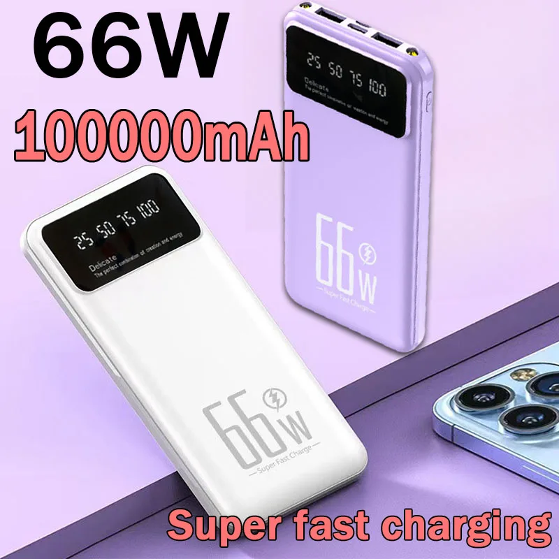 

100000mAh 66W Mobile Power Bank Super Fast Charging 66W For iPhone Samsung Huawei Portable EXternal Battery Charger Powerbank