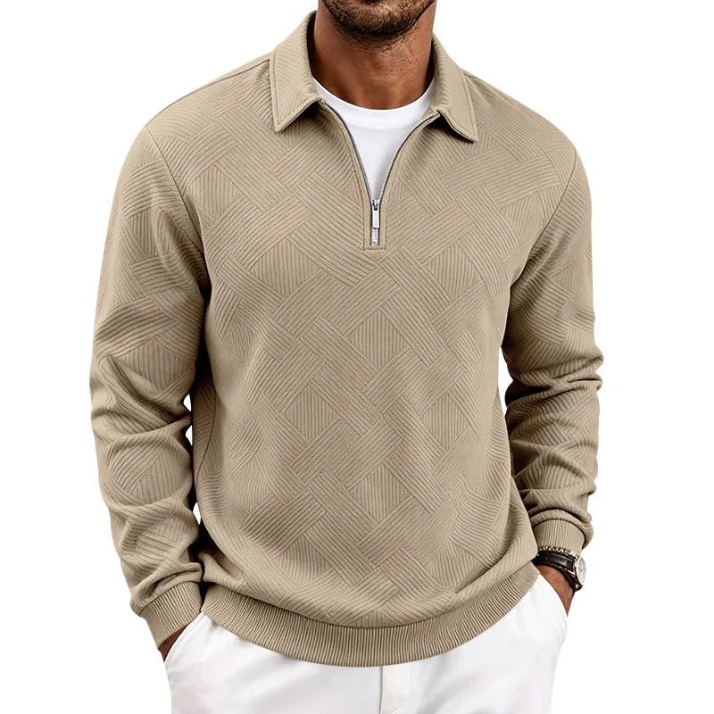 Autumn explosion cross-border simple retro casual commuting versatile zipper long-sleeved POLO sweater