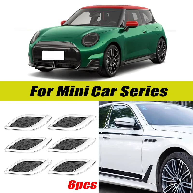 6Pcs Chrome / Black 3D Car Side Fender Air Vent Hood Scoop Outlet Cover Decorative Trim For MINI Cooper One Clubman Countryman