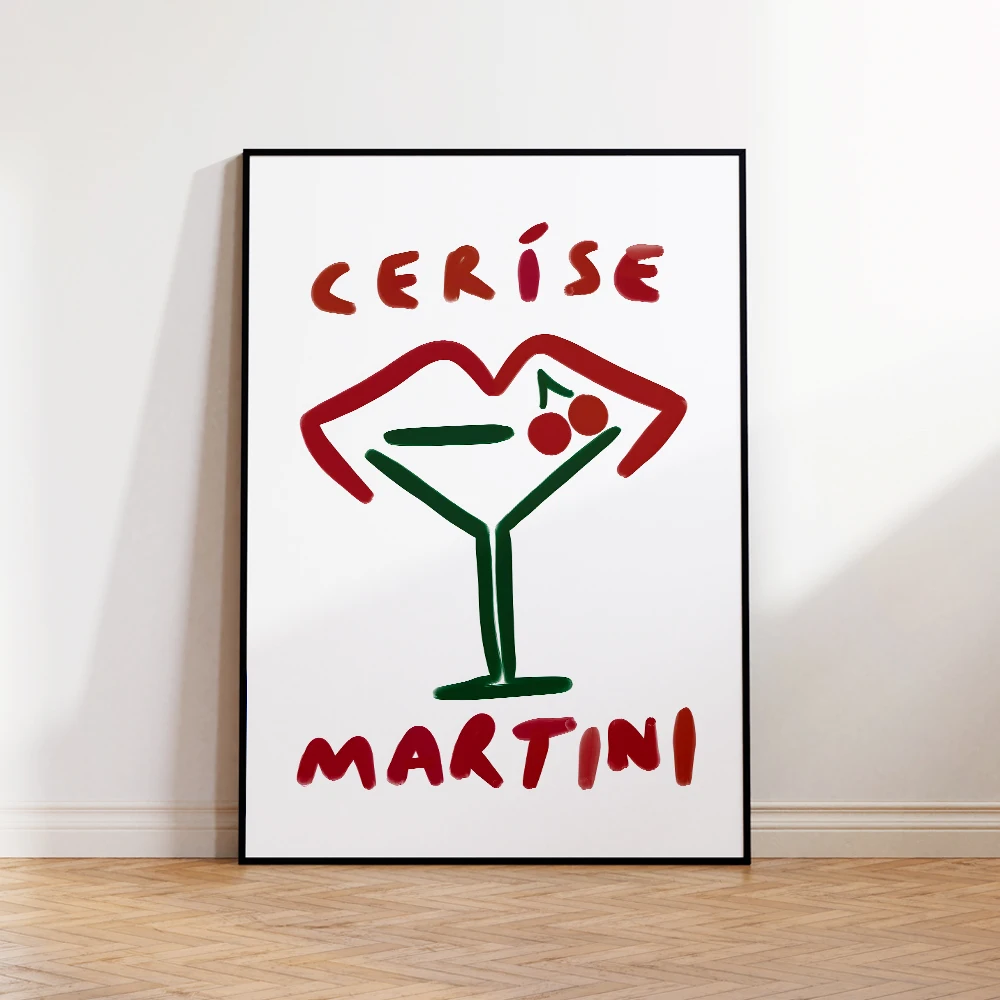 Modern Minimalist Cerise Red Pornstar Vodka Martini Cocktail Gift Wall Art Canvas Painting Posters For Living Room Home Decor