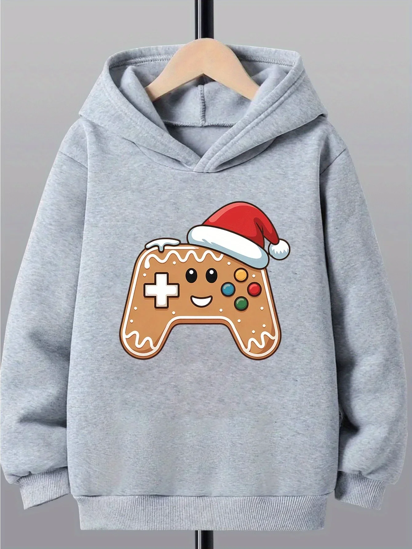 Boys Girls Casual Hoodie Cute Gingerbread Gamepad Christmas Graphic Print Soft Comfortable Fashion Hooded Pullover