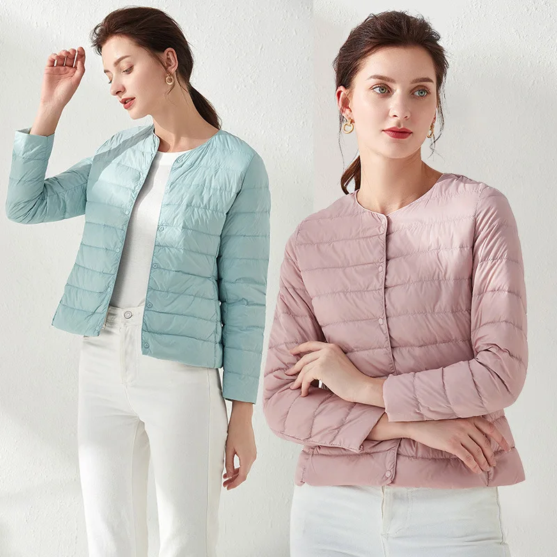 

Slim Fit round Ne down Jaet Faionable Korean Sle Thin Padded Coat Large Size Polyester Fiber White Du down