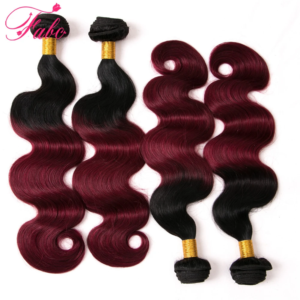 Burgundy Body Wave Bundles with 4x4 Closure Ombre Human Hair Bundles 1B/99J Brazilian Virgin Hair Red Bundle Colored