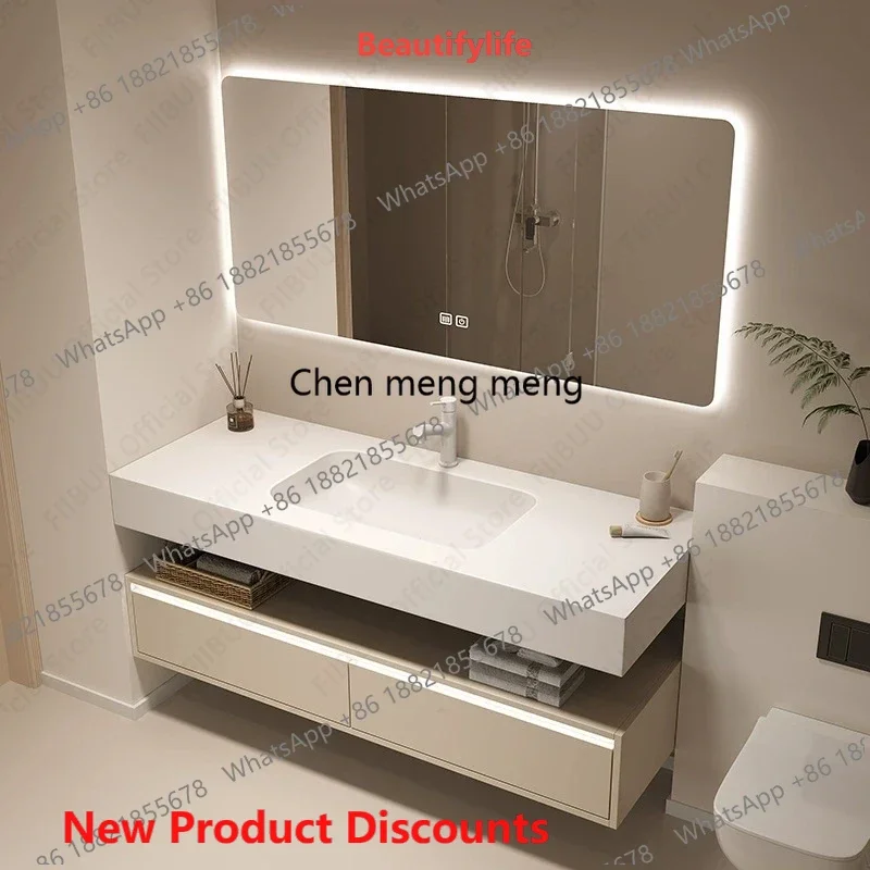 

03 Double Layer Bathroom Vanity Cabinet Combo with Integrated Ceramic Sink Smart LED Mirror Cabinet Wall Mounted Storage Cabinet