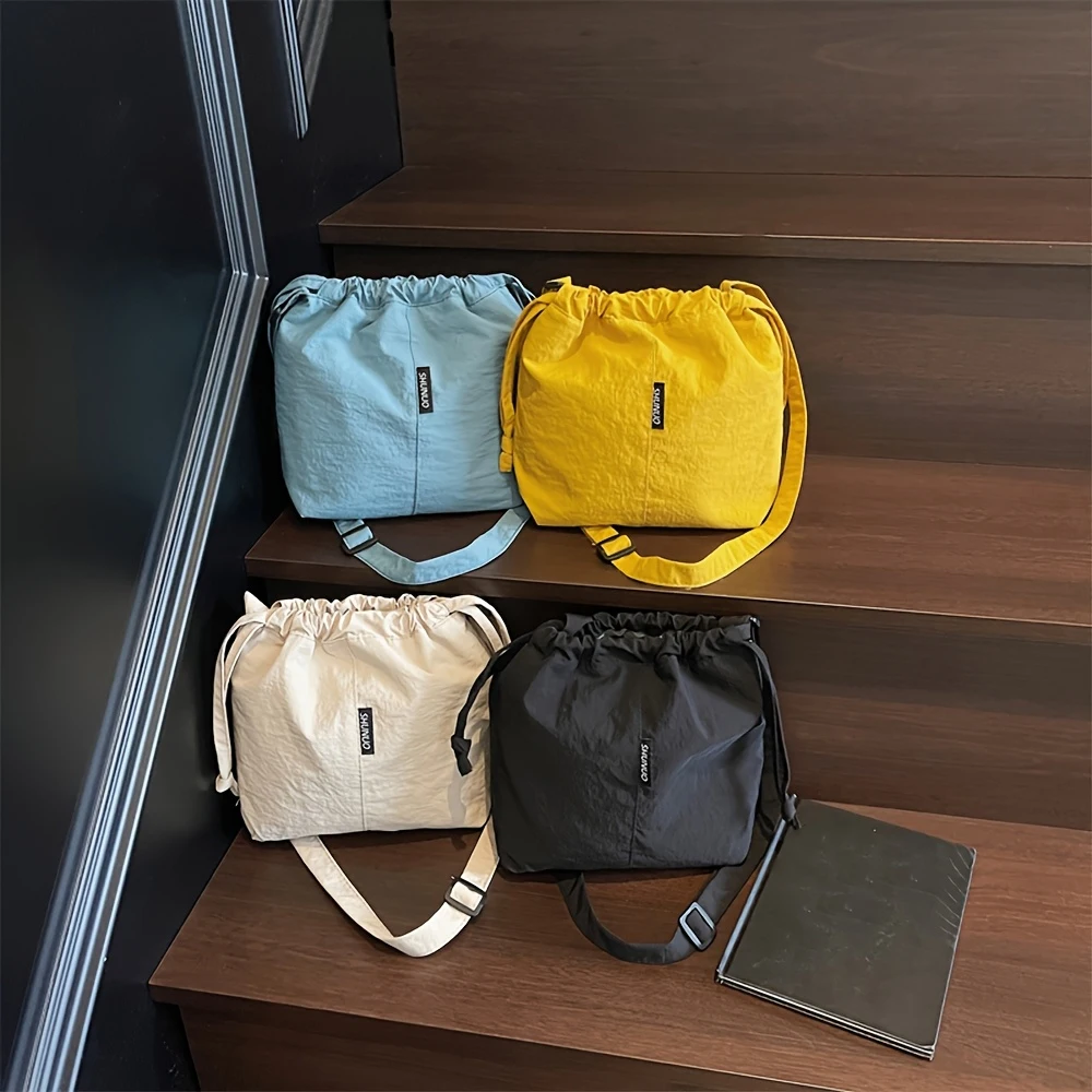 Lady Crossbody Bag, Rope-fastened Canvas Bag, New Fashionable Distinctive Design Crossbody Bag, Bulging Bucket-shaped Bag