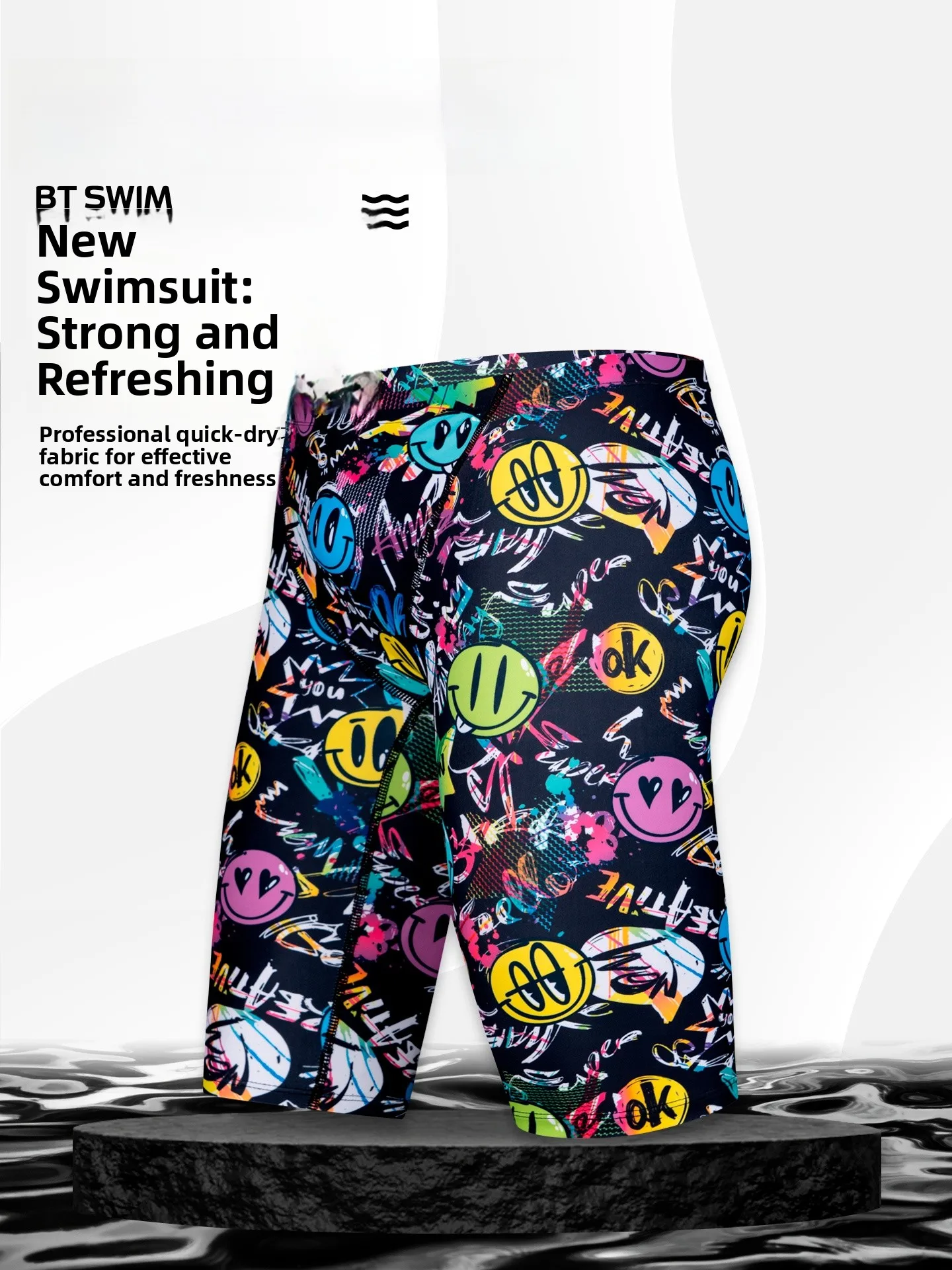 new-men's-five-part-flat-angle-swimsuit-fashion-cartoon-smiling-face-professional-training-quick-dry-competitive-swimming-clu