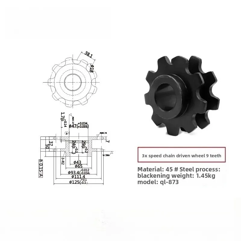 2.5/3 배 속도 주철 장력 시트 거리 체인 트랙 조립 라인 이중 속도 체인 9 치아 38.1 피치