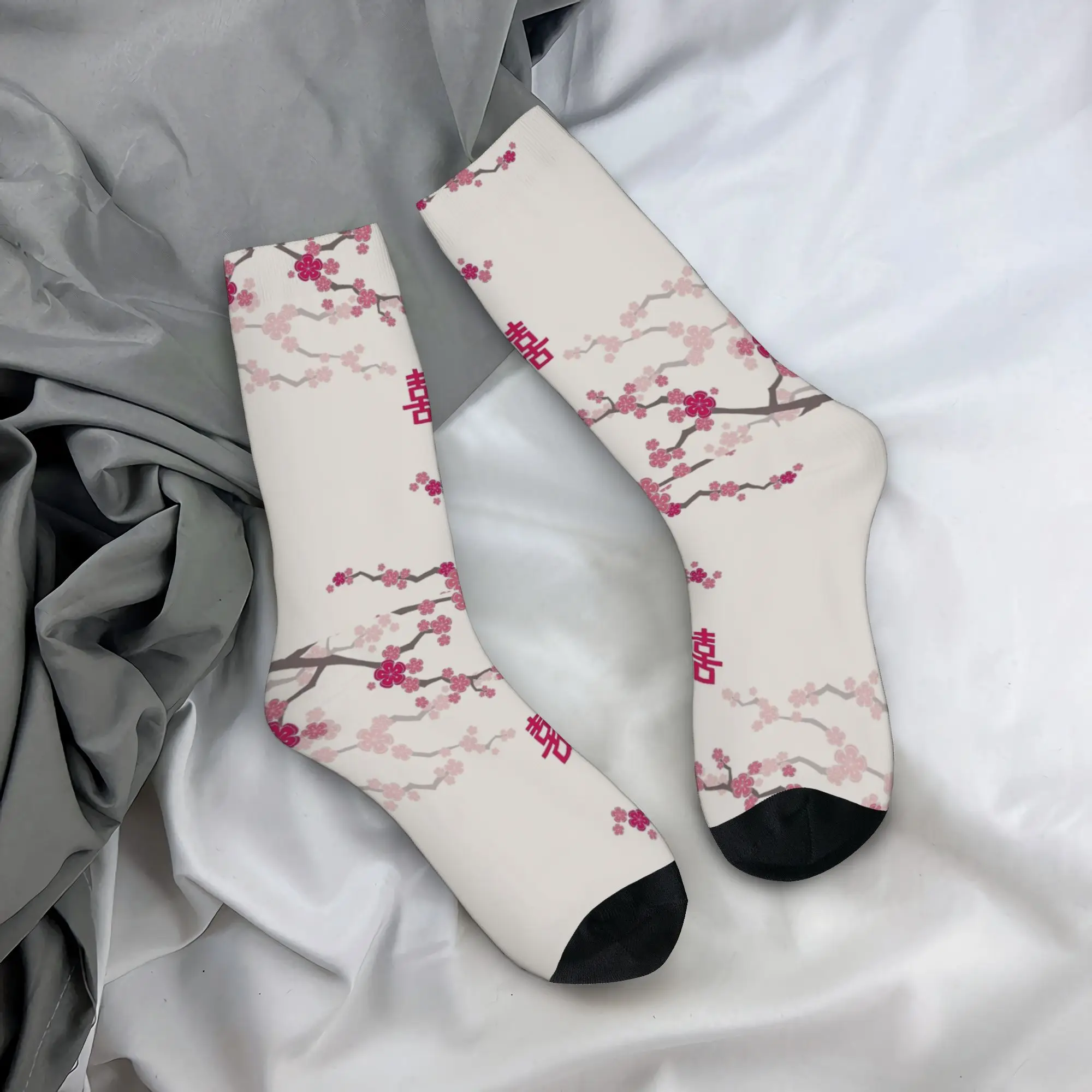 Autumn Winter Hip-hop Women Men Cherry Blossoms Japanese Sakura Socks  Non-slip Football Socks