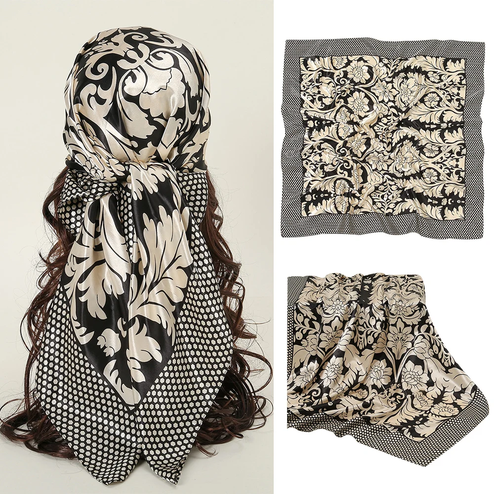 

90CM Silk Shawl Square Scarf for Women Satin Hijab Fashion Wraps Neckerchief Female Hair Wrap Ribbon Headband Bandana